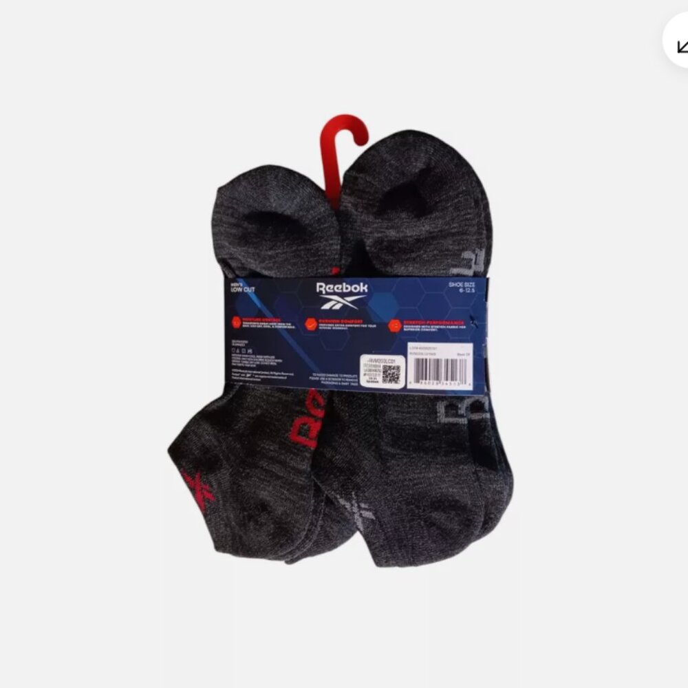 Reebok Men's 6-Pack Size 6-12.5 Performance Low Cut Ankle Socks Black DF - Picture 2 of 5